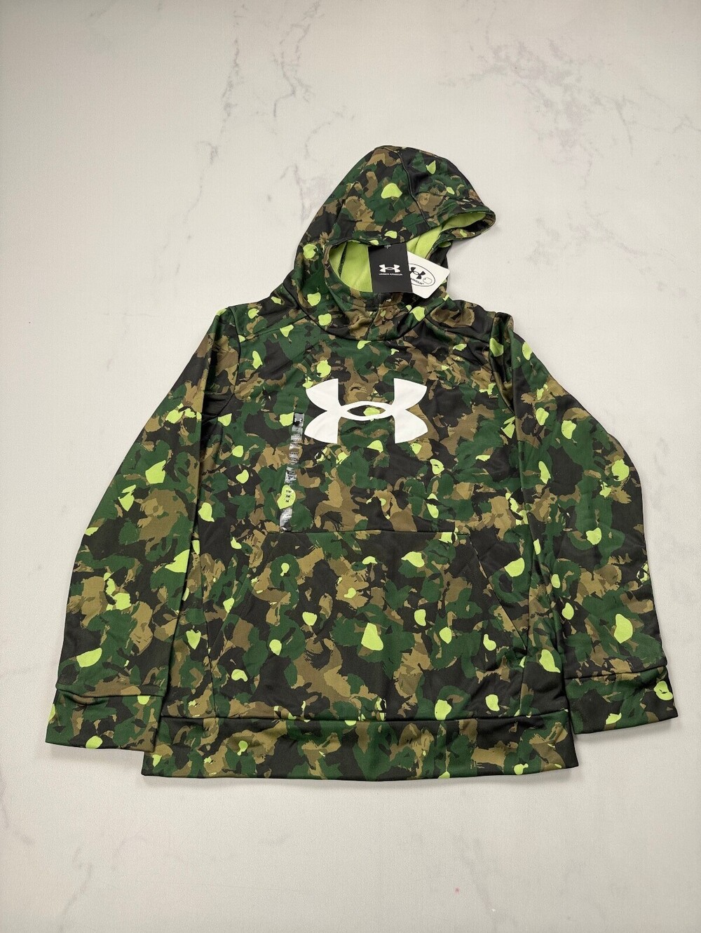 Under Armour Logo Hoodie Green Modern Sporty - Boys M